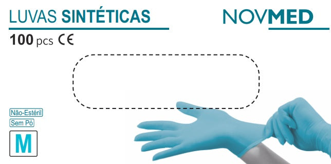 Luvas Sintéticas Azul sem Pó (Tamanho M/100 unidades) NovMed